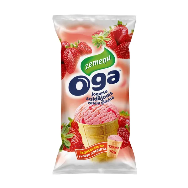 Saldējums Oga zemeņu jogurta, vafeļu glāzītē 125ml/70g