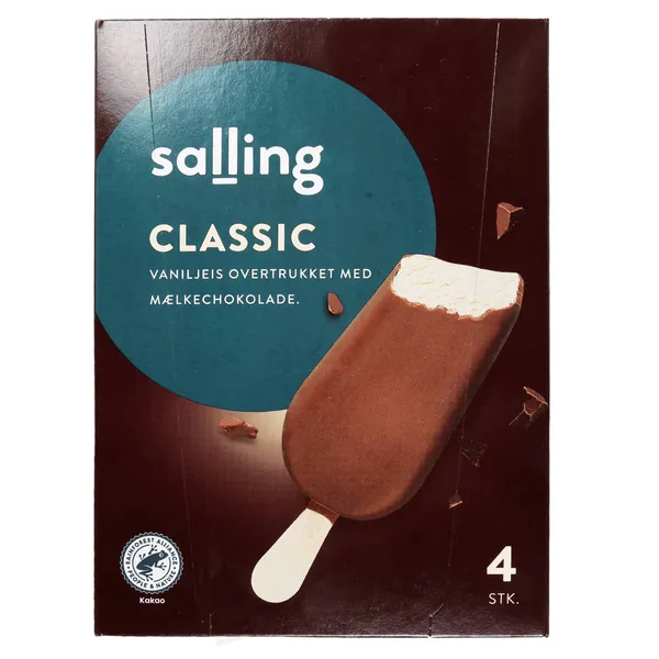 Saldējums Salling vaniļas, piena šokolādes glazūrā 4x72g/100ml