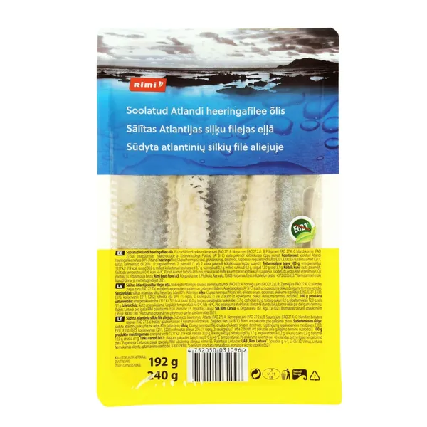 Sālītas Atlantijas siļķu filejas eļļā Rimi 240g/192g