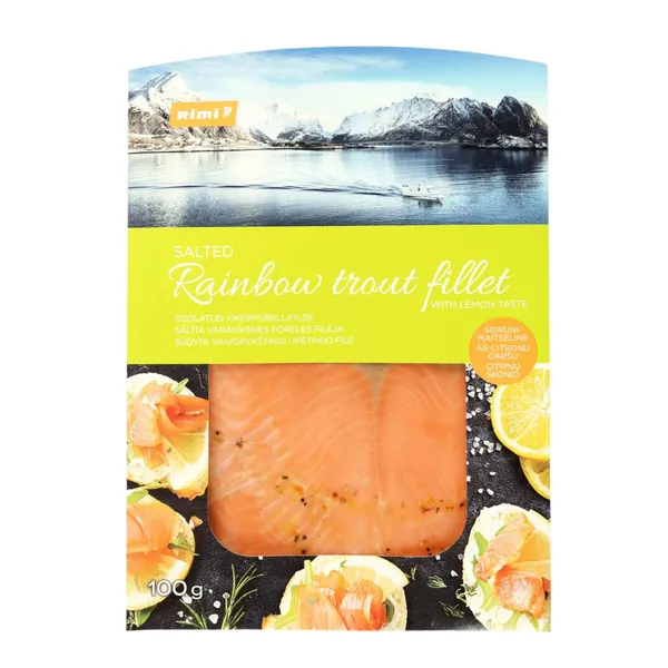 Sālīta varavīksnes foreles fileja Rimi ar citronu garšu 100g