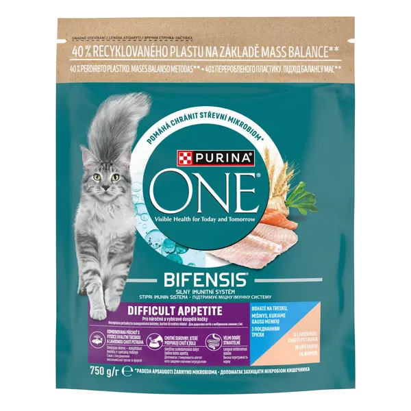 Sausā kompleksā dzīvnieku barība Purina One Difficult Appetite pieaugušiem kaķiem ar mencu un foreli 750g