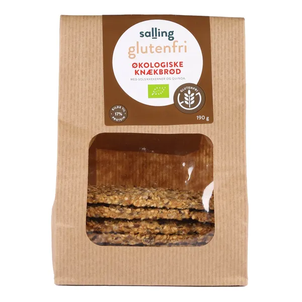 Ekoloģiskas sausmaizītes Salling Glutenfri ar saulespuķu sēklām un kvinoju, bez glutēna 190g