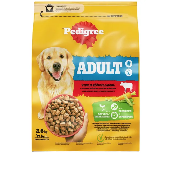 Sausā barība suņiem Pedigree ar liellopu gaļu un dārzeņiem 2,6kg