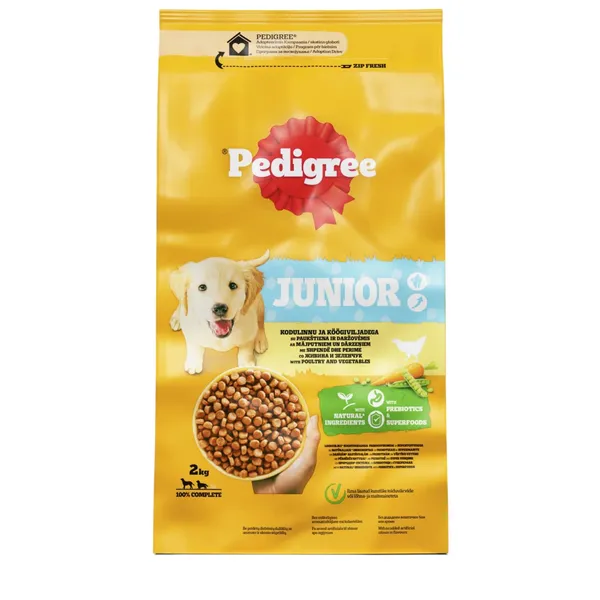 Sausā barība suņiem Pedigree Junior ar mājputnu gaļu un dārzeņiem 2kg