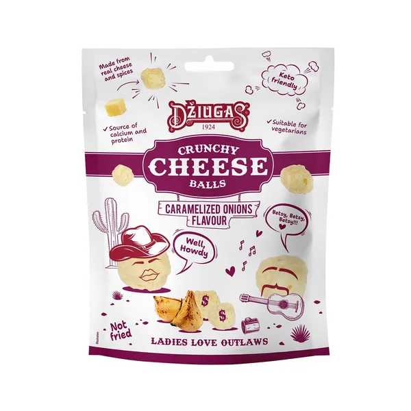 Kraukšķīgas siera bumbiņas Džiugas ar karamelizētu sīpolu garšu 45% 40g