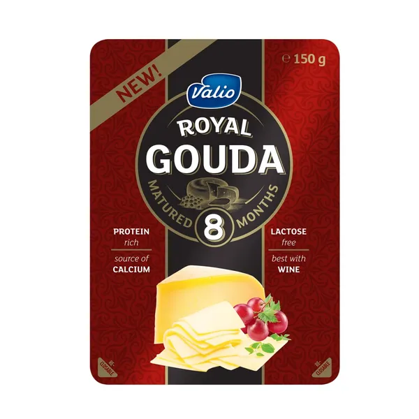 Siers VALIO Royal Gouda Black, 8 mēn., šķēlēs, 150g