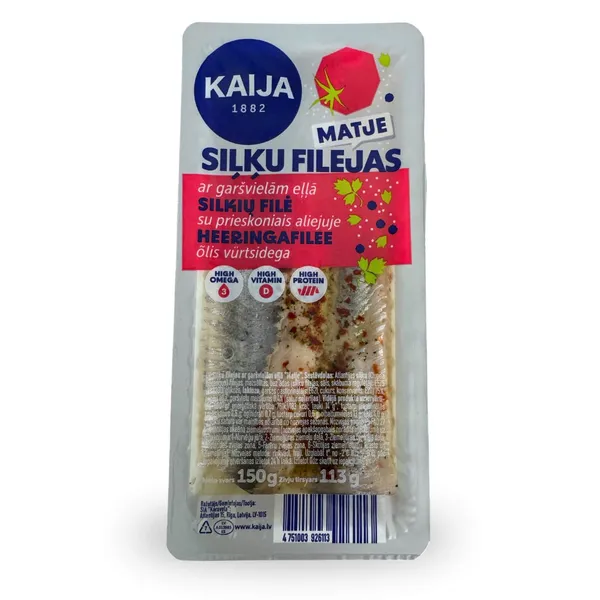 Siļķu filejas eļļā ar garšvielām Matje 150g (113g), Kaija