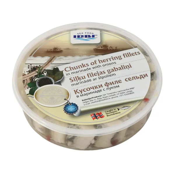 Siļķu filejas gabaliņi marinādē ar sīpoliem 260g/165g