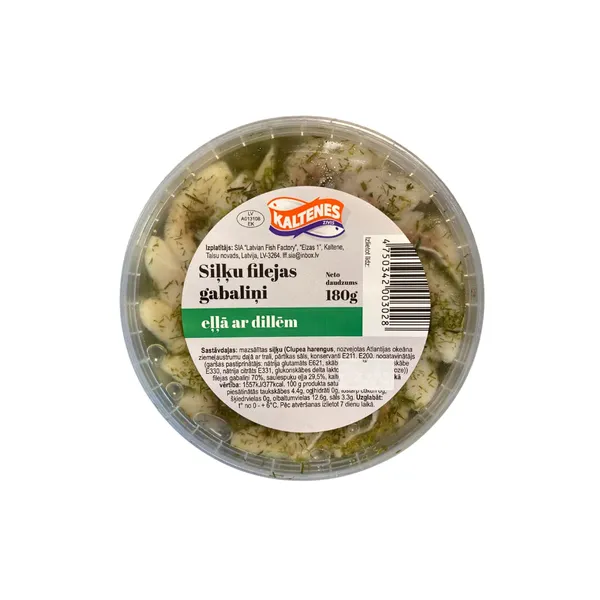 Siļķu filejas gabaliņi eļļā Kaltenes zivis ar dillēm 180g/125g