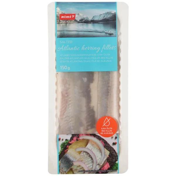 Sālītas Atlantijas siļķu filejas Rimi bez eļļas 150g