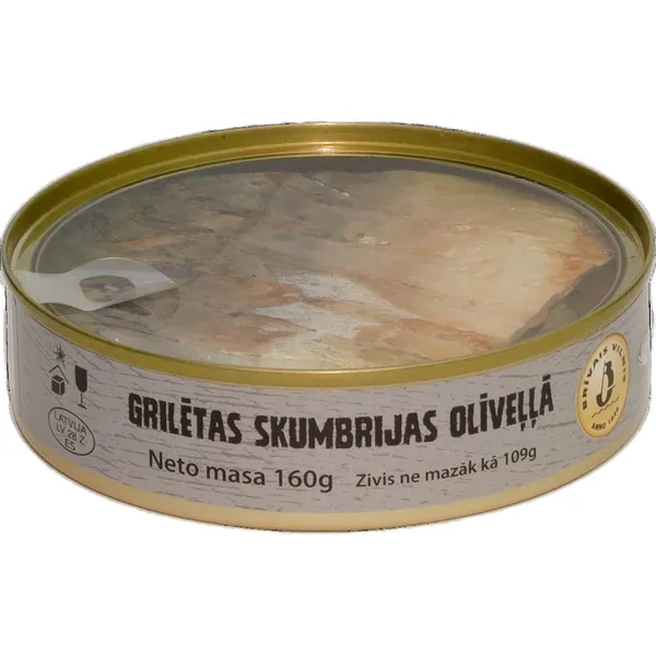 Skumbrijas Brīvais vilnis grilētas olīveļļā, ar caurspīdīgu vāku 160g/109g