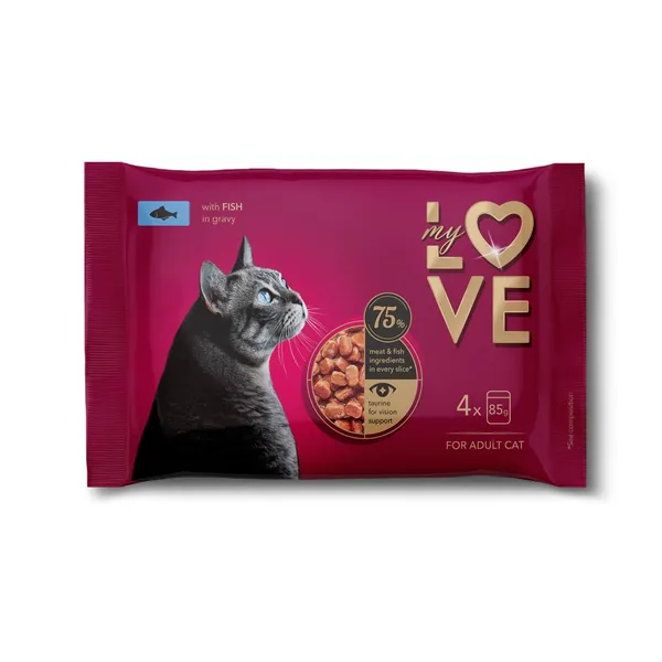 Slapja kaķu barība My Love ar zivi mērcē 4x85g