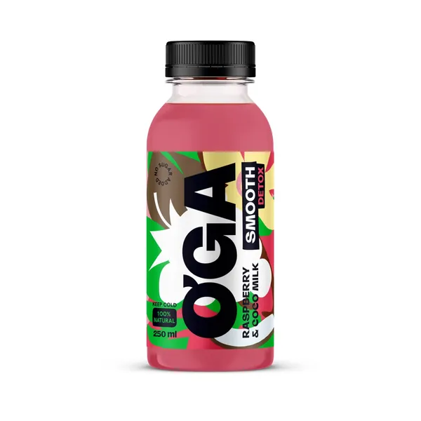 Smūtijs Oga aveņu 25% un kokosriekstu piena 25% bez pievienota cukura 250ml