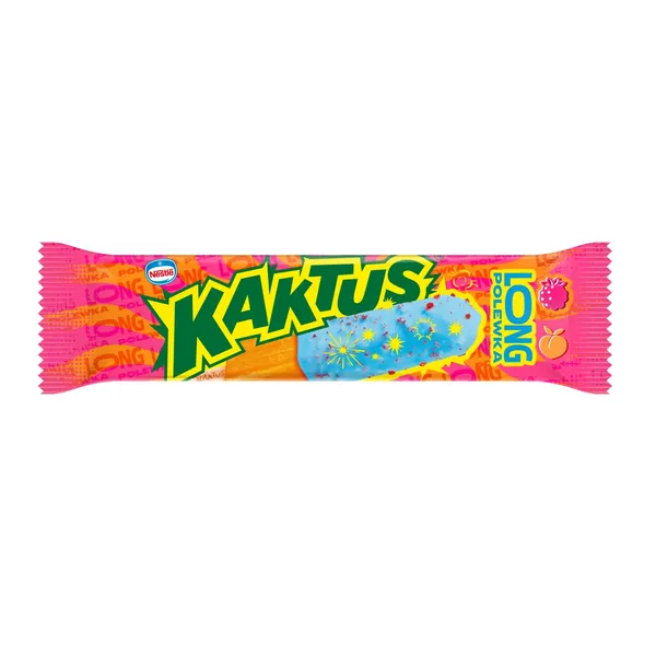 Sorbets Kaktus Persiku un aveņu ar košļājamās gumijas garšas glazūru (8,5%), sprāgstošām konfektēm (1%) un kaltētu zemeņu gabaliņiem 45ml/51g