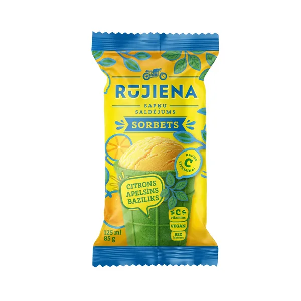 Sorbets Rūjienas saldējums Citrona, apelsīna, bazilika garša 125ml/85g