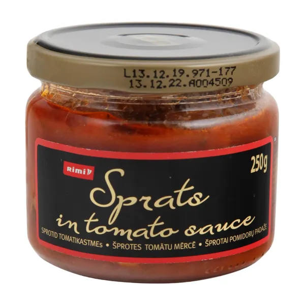 Šprotes Rimi tomātu mērcē stikla burciņā 250g