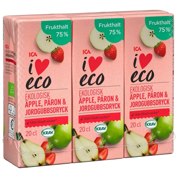 Sulas dzēriens I Love Eco ābolu, bumbieru un zemeņu 3x200ml