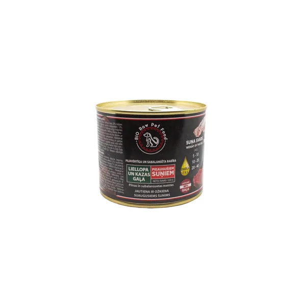 Pilnvērtīga un sabalansēta barība pieaugušiem suņiem liellopa un kazas gaļa 520g