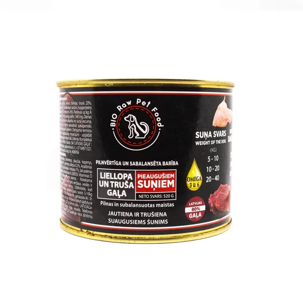 Pilnvērtīga un sabalansēta barība pieaugušiem suņiem liellopa un truša gaļa Latvijas Gaļa 520g