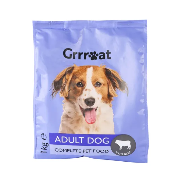 Suņu barība Grrreat ar liellopu, kompleksā, visu šķirņu pieaugušiem suņiem 1kg