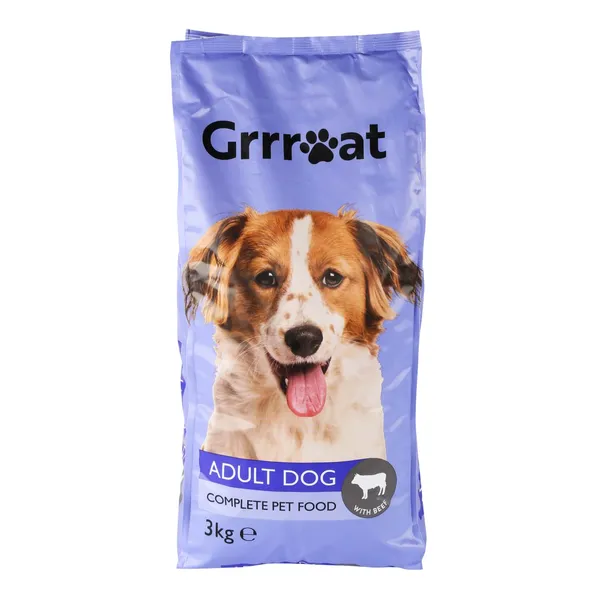 Suņu barība Grrreat ar liellopu, kompleksā, visu šķirņu pieaugušiem suņiem 3kg