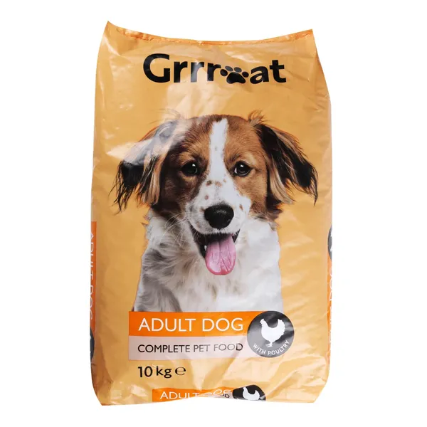 Suņu barība Grrreat ar mājputnu gaļu, kompleksā, visu šķirņu pieaugušiem suņiem 10kg