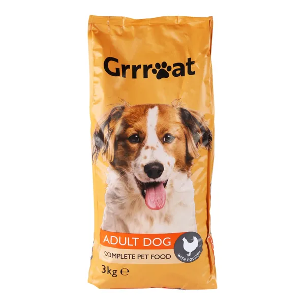 Suņu barība Grrreat ar mājputnu gaļu, kompleksā, visu šķirņu pieaugušiem suņiem 3kg