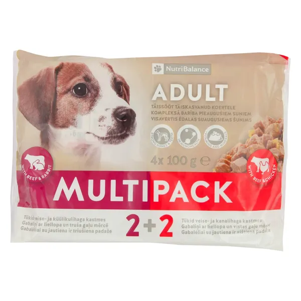 Suņu barība Nutribalance ar liellopa un truša gaļu, ar liellopa un vistas gaļu 4x100g