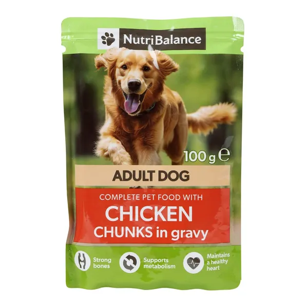 Suņu barība Nutribalance gabaliņi ar vistas gaļu mērcē 100g