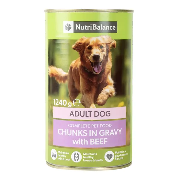 Suņu konservi NutriBalance ar liellopa gaļu 1,24kg
