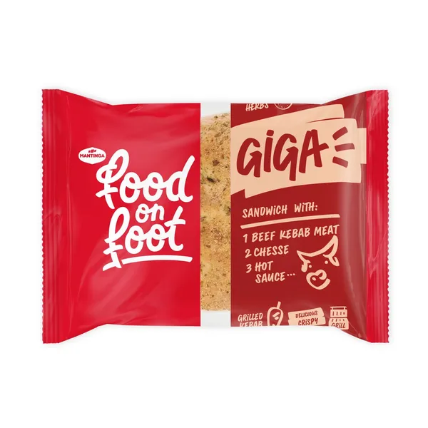 Sviestmaize GIGA ar liellopu gaļas kebabu, sieru un pikanto mērci