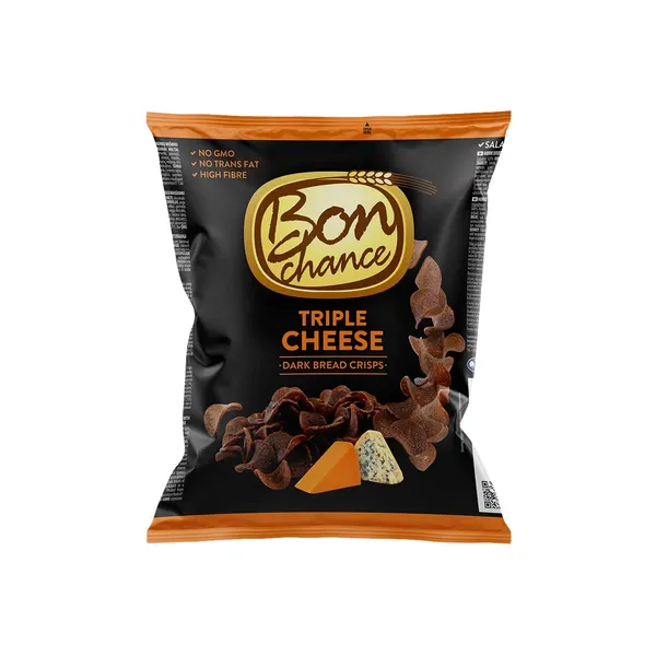 Tumšās maizes čipsi Bon Chance ar trīskaršo sieru 120g
