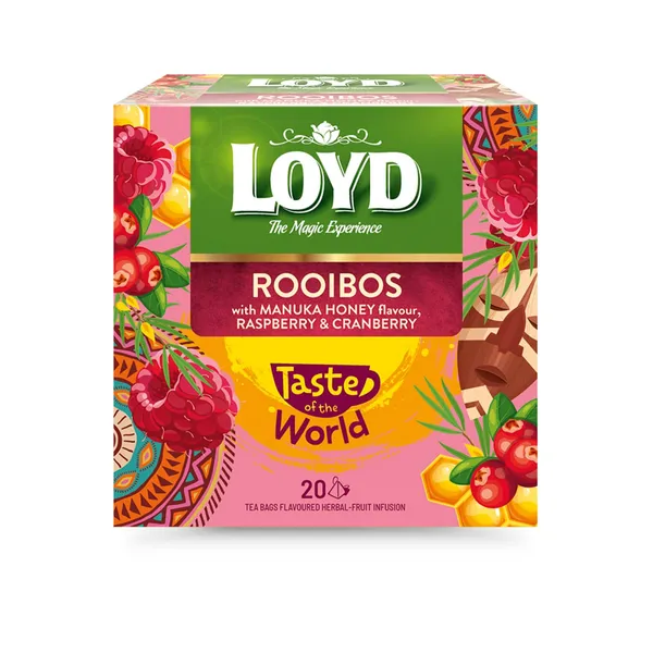 Tēja Loyd Pyramids Rooibos ar Manuka medu, avenēm un dzērvenēm 20x1,7g