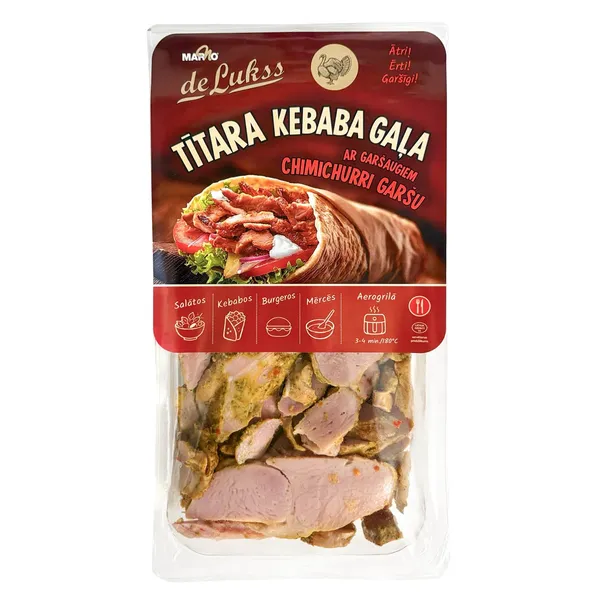 Tītara kebaba gaļa De Lukss ar garšaugiem, sagriezta 250g