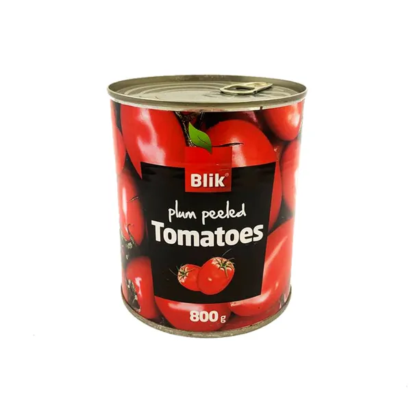 Tomāti savā sulā mizoti 800g (480g), Blik