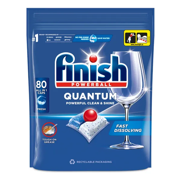 Trauku mazgājamās mašīnas mazgāšanas līdzekļa kapsulas Finish Powerball Quantum All in 1 80 gab.