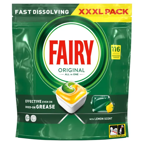 Trauku mazgāšanas kapsulas Fairy All in One Lemon 116gab.