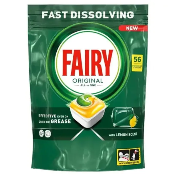 Trauku mazgāšanas kapsulas Fairy All in One Lemon 56gab.