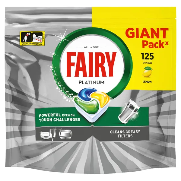 Trauku mazgāšanas kapsulas Fairy Platinum Lemon 125gab.