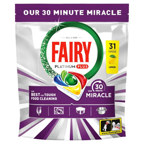 Trauku mazgāšanas kapsulas Fairy Platinum+ Lemon Miracle 31gab.