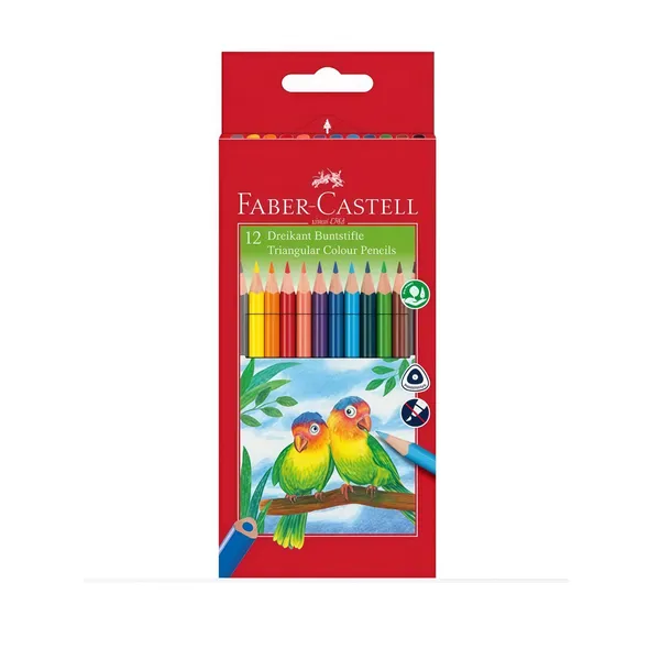 Trīsstūrveida krāsainie zīmuļi Faber Castell 12 krāsas
