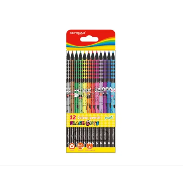 Trīsstūrveida krāsainie zīmuļi Keyroad Black-Cute 12 krāsas plastmasas
