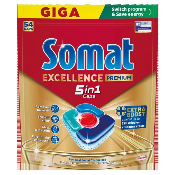 Trauku mazgājamās mašīnas kapsulas Somat Excellence Premium 5in1 54gab.