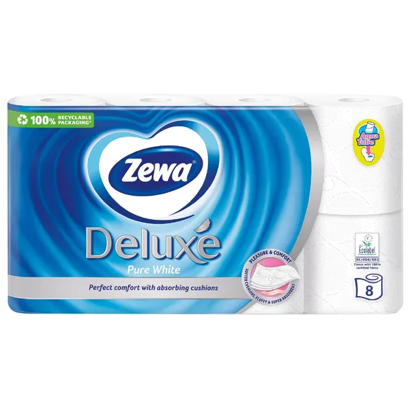 Tualetes papīrs Zewa Deluxe Pure White 3slāņi, 8ruļļi