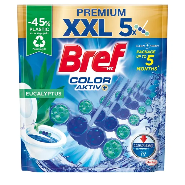 Tualetes bloks Bref Color Aktiv Eucalyptus 5x50g