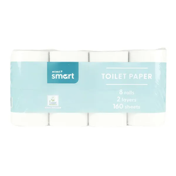 Tualetes papīrs Rimi Smart 8 ruļļi, 2 slāņi, 160 sloksnes