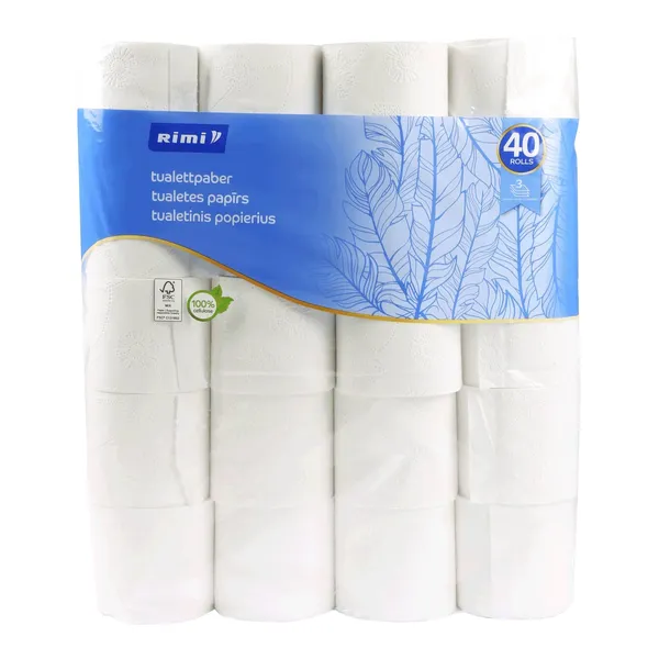Tualetes papīrs Rimi 40 ruļļi, 3 slāņi, 140 sloksnes