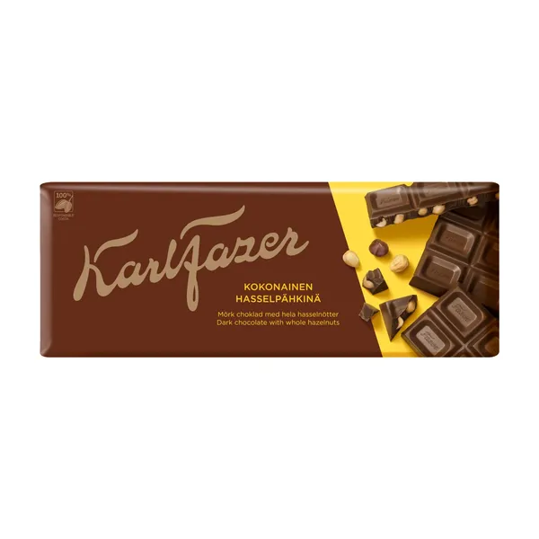 Tumšā šokolāde Fazer ar veseliem lazdu riekstiem 200g
