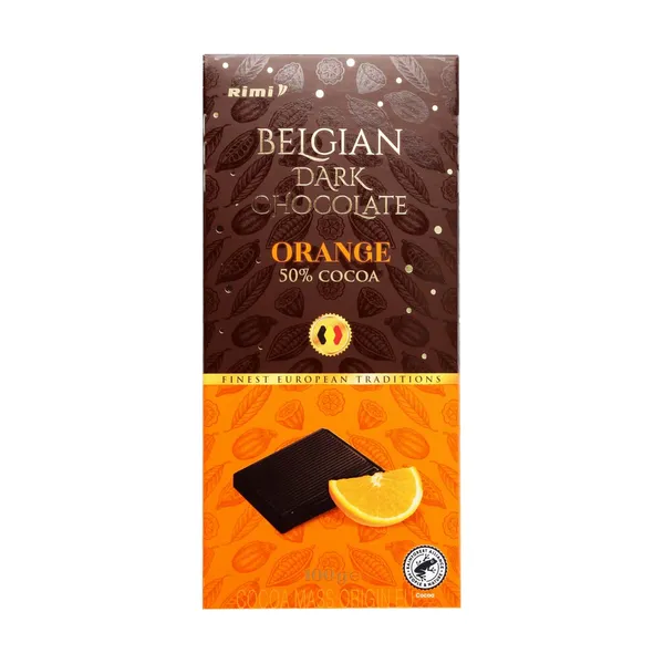 Tumšā šokolāde Rimi ar apelsīnu gabaliņiem 100g