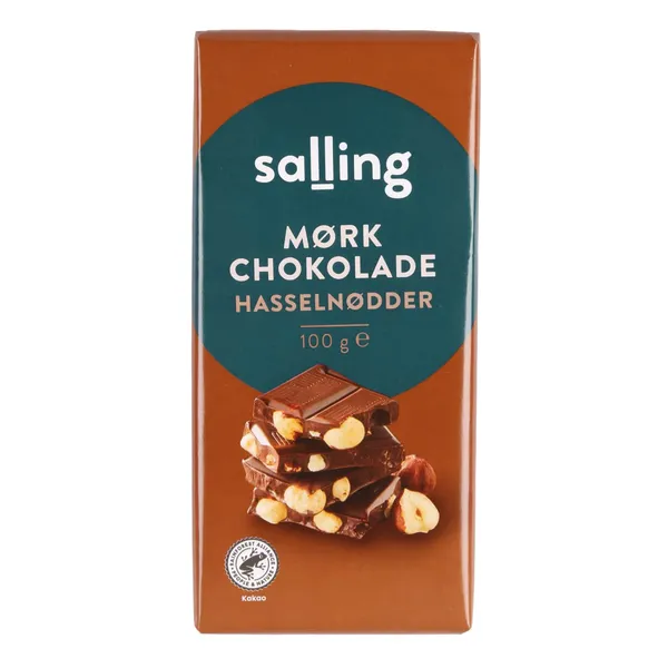 Tumšā šokolāde Salling ar veseliem lazdu riekstiem 100g